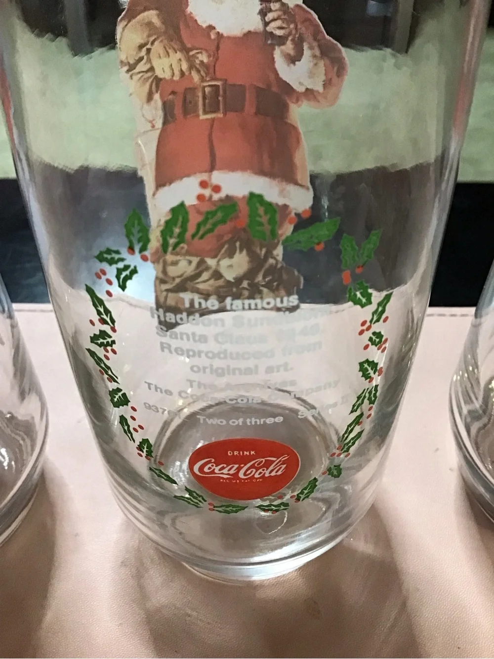 3 Vintage Coca-Cola Santa Christmas Glasses Set Collectable Glassware Coke